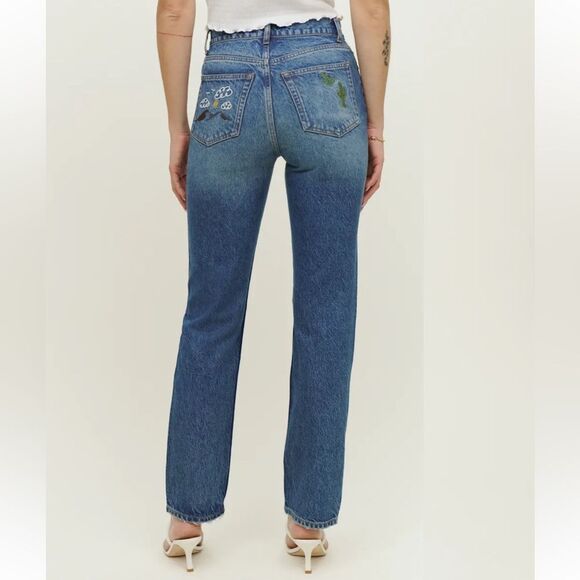 NEW Reformation Handicraft Embroidered High Rise Straight Jeans Juno Size 23 - Picture 4 of 14